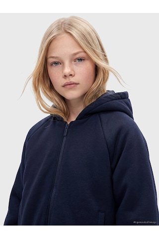 LC Waikiki Lcw Kids Lacivert Kapüşonlu Kız Çocuk Ceket Dark Navy