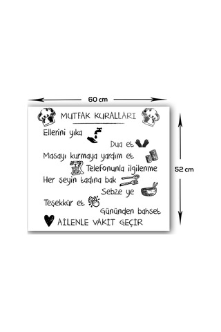 Decorita Beyaz Mutfak Kuralları | Cam Ocak Arkası | 52cm x 60cm
