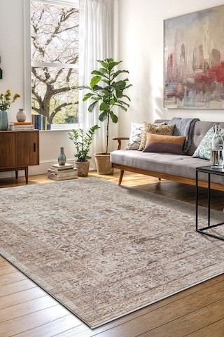 Buhara Y0739 Serisi Vintage Modern Eskitme Etnik Desenli Otantik Salon Halısı 0739 Bej