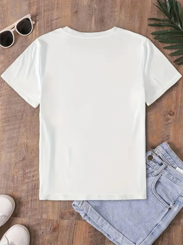 Amorluxe Fiyonk Baskılı Oversize Bisiklet Yaka T-shirt - Beyaz