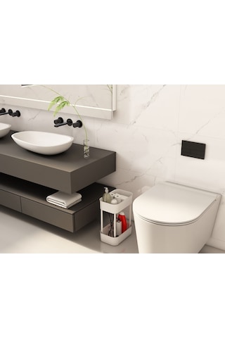 İndecor Houseware Lizbon Çok Amaçlı 2 Katlı Banyo Organizer Düzenleyici Dolap Içi Tezgah Altı Tekerleksiz Organizer Beyaz