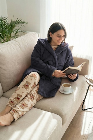 Kapüşonlu Wellsoft Sabahlık & Peluş Bornoz - Yumuşak, Polar Unisex Sabahlık Antrasıt/s/m Antrasit