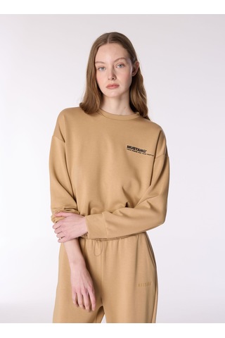 Mustang Bej Kadın Bisiklet Crop Baskılı Sweatshirt M4wl-swt-1013