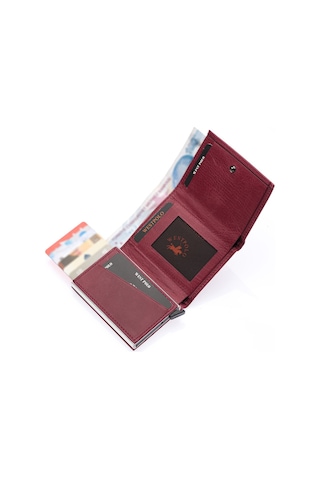 Westpolo Safari Unisex Bol Kartlık Bölmeli Crazy Eskitme Hakiki Deri Mekanizmalı Cüzdan - Bordo