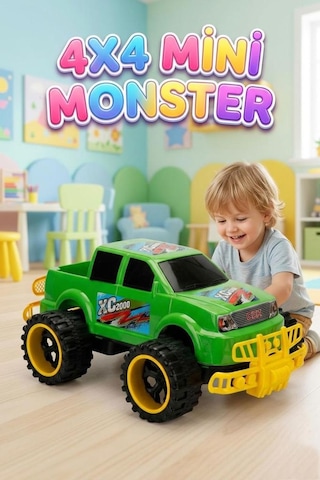 Mini Canavar Kamyon Büyük Tekerlekli Renkli Dev 4x4 Eğlenceli Off-road Oyuncak Arazi Kamyonu Yeşil