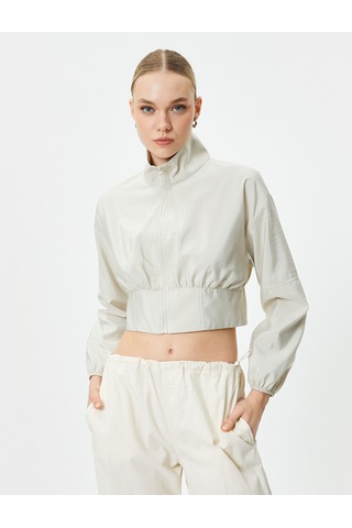 Koton Crop Bomber Ceket Fermuarlı Dik Yaka Gri 4sak50014pw 4SAK50014PW023 Gri