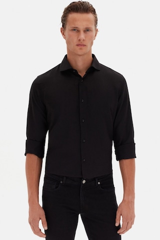 D'S Damat Slim Fit İtalyan Yaka Armürlü Uzun Kollu Kolay Ütülenebilir Nefes Alan Dört Mevsim Erkek Gömlek 2HF02ORT3185 Siyah