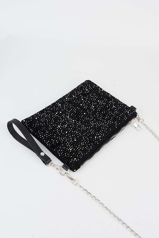 Vivaq Kadın Yıldız Gümüş Taşlı Süet Bilek Askılı Ve Zincir Askılı Portföy El Ve Clutch Çanta SİYAH