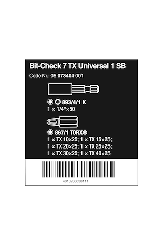Wera Uç Çeşitleri, Bit-check 7 Tx Universal 1 Sb, 7 Parça, Wera 0