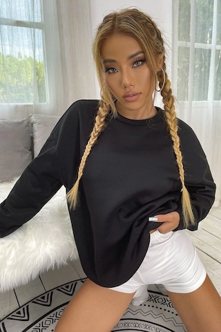 Unisex Pusula Sırt Baskılı Bisiklet Yaka Sweatshirt Siyah