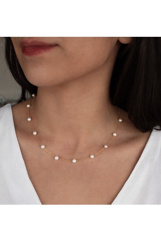 Doğan Diamond 925 Ayar Gümüş Altın Kaplama İnci Kolye Altın - Gümüş