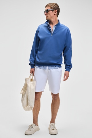 Grımelange NESTOR Erkek Relaxed Fit Dik Yakalı Yarım Fermuarlı Uzun Kollu Mavi Sweatshirt