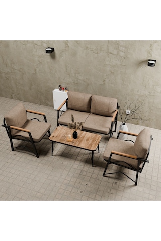 Mb Garden Furnıture Simetri Model, Balkon, Bahçe, Cafe, Metal Koltuk Takımı,bahçe Takımı,çay Seti,2+1+1+sehpalı Süngerli Cappuccino