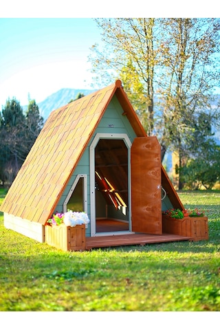 Mandu Ahşap Üçgen Çocuk Oyun Evi Aframe Playhouse