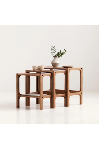 Woodesk Line, Ahşap Zigon Sehpa, 50x50, Tik Renk, Cpt4740-50