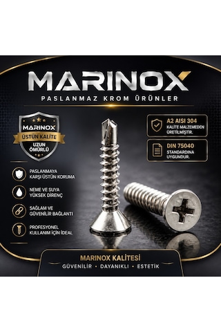 4.2 Mm Akıllı Vida Matkap Uçlu Yhb Saç Vidası Dın 7504o A2 Aısı 304 Kalite 50 Adet 4.2 x 16
