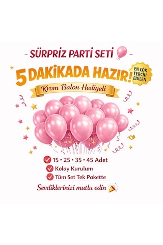 Pastel Balon Seti 15 Adet Krom Balon Hediyeli Doğum Günü Parti Balonu Pembe
