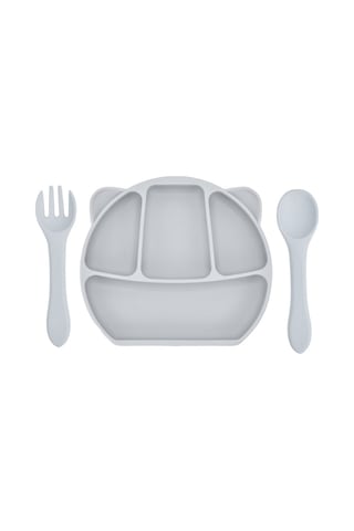 Moveevo Bebekler İçin Silikon Sünger Tabağı, Çocuk Ütü Ve Çatal Seti, Taşınabilir Yemek Gereci, Gri Renk Gri