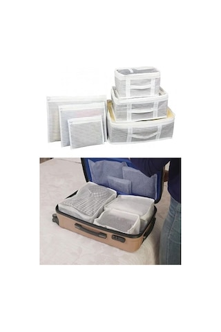 6'lı Valiz Düzenleyici Set - Çizgili Gri