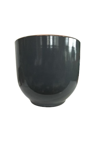 Antrasit Renk Sırlı , El Yapımı Tombul Toprak Saksı 30 27 Cm