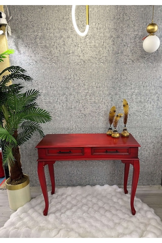 Ahşap Lükens Ayak Dresuar Kırmzı Eskitme Kırmızı