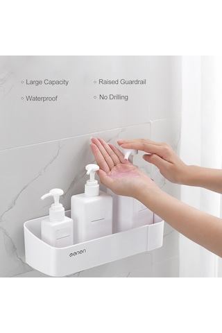 Teltree Yapışkanlı, Deliksiz Beyit Duvar Askısı - Geniş Depolama Alanı İle Banyo, Mutfak İçin Pratik Çözüm Beyaz