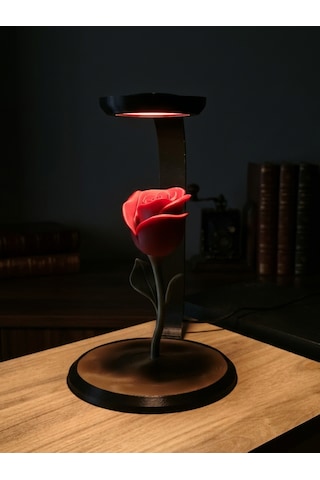 Dekoratif Gül Masa Lambası Led Gece Lambası Romantik Ortam Aydınlatması Modern Tasarım Koyu Kırmızı