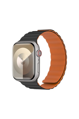 Watch 10 42mm Benks Magnetik Tak Çıkar Silikon Strap Kayış Siyah - Turuncu
