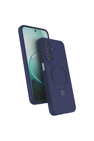 Samsung Galaxy A27 Uyumlu Kılıf M-safe Özellikli Yüzük Standlı Telefon Kılıfı Kapak Lacivert
