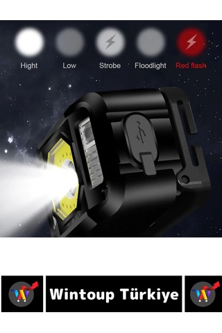 Profesyonel Kamp Avcı Balıkçı Deprem Güçlü Işık Sinyal Led Şarjlı Powerled Kafa Lambası Çok Renkli