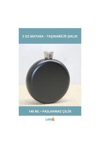 Hafif Kompakt Siyah Paslanmaz Çelik Yuvarlak Tekli Matara 5 Oz Çok Renkli