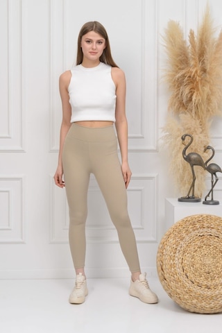 Bonbonetti Chocolate Baby & Kids Fitilli Seamless Çizgili Tayt Yüksek Bel Dayanıklı Örme Kumaş Spor Tayt Toparlayıcı Krem