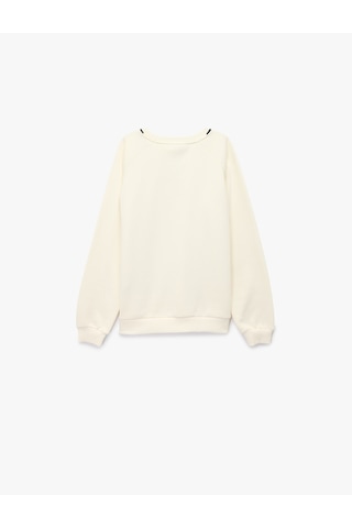 Koton Fiyonk Detaylı Uzun Kollu Bisiklet Yaka Şardonlu Sweatshirt Ekru 7wkg10055ak