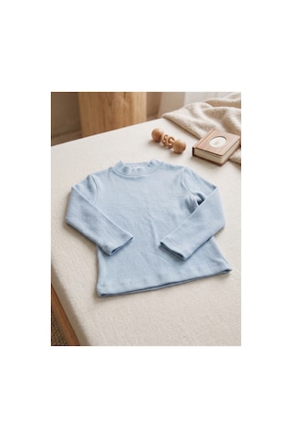 Deniva Kids Unisex Bebek Bebe Mavisi Fitilli Kaşkorse Yarım Balıkçı Yaka Uzun Kollu Çıtçıtlı Badi Body Mavi