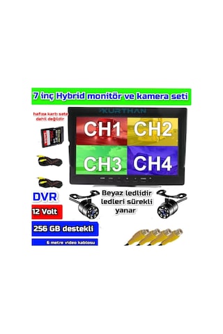 7'' Hybrid Dvr Monitör + 2 Adet Beyaz Ledli Kelebek Kamera 256 Gb