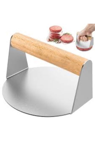 Yuvarlak Smash Burger Presi,12 Cm ,3 Mm 304 Paslanmaz Çelik Ahşap