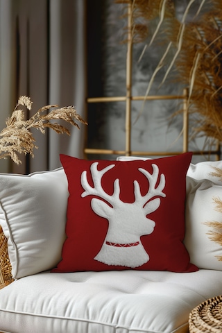 2 Li Yılbaşı Desenli, Çift Taraflı Baskı, Kırlent Kılıfı Seti Kırmızı - Beyaz