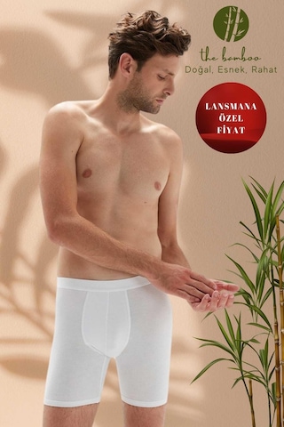 Weweus Beyaz Erkek Süper İnce Doğal Bambu Lüks Uzun Boxer 1013 Beyaz