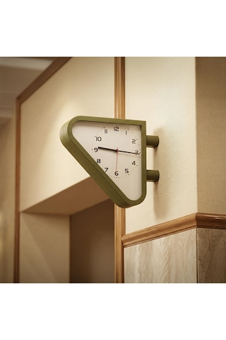 Fibrika Store Retro Modern Üçgen Duvar Saati - Mat Antrasit Tasarım Saat - Yeşil