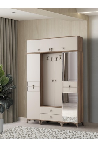 Ay Işığı Asklıklı Çekmeceli Ayakkabılık Portmanto 160x40x204cm Ceviz