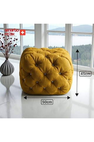 Smarto Relax Swiss Style Puf Zinal Ayaksız Kapitoneli Kare 45x45 Cm Baby Face Dekoratif Kapitoneli Dekoratif Puf Sarı
