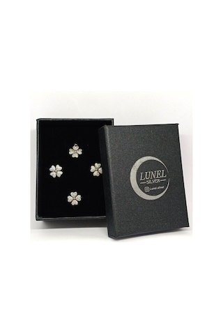 Taşlı Yonca Gümüş Takı Seti - Kolye Ucu, Küpe Ve Yüzük - Şık Ve Zarif Tasarım Gümüş