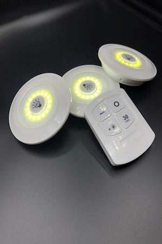 3Lü Uzaktan Kumandalı Yapışkanlı Kablosuz Led Spot Lambalar