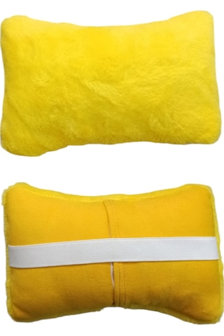 Peluş Ortopedik Araba Seyahat Boyun Yastığı Emniyet Kemer Pedi Seti Sarı Renk