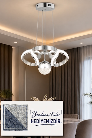 Çizgili Kasa Diana Power Led Avize Krom Modern Dekoratif Halka Tasarımlı Salon Ve Yemek Odası Aydınlatma 4216