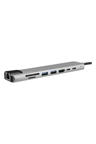 Hytech Hy-usbc82 4k 30hz Gri Metal 2xusb3.0, 1xusb2.0, 1000mbps Pd, Typec Data, Sd/tf Kart Okuyucu T