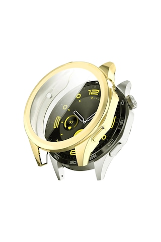 Huawei Watch Gt4 46mm Uyumlu Kasa Ekran Koruyucu 360 Tam Koruma Kılıf Kapak Altın Dore