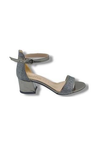 Selfie 4270-26 Simli Rugan Tek Bant Orta Topuk Fashion Kadın Sandalet 5,5cm Platin