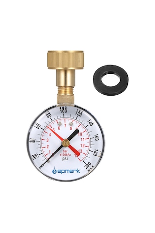 Springsun Lepmerk 2-1/2" Basınç Ölçer Su Basınç Test Ölçer 3/4" Dişi Dişli Hortum 0-200psı Kırmızı Göstergeli