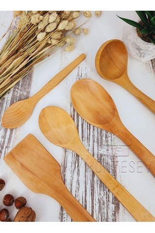 Ahşap Tahta Mutfak Kaşık Seti 5 Parça Kayın, Şimşir Ağacı 5-1
